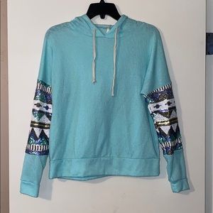 Mint Colored Pullover with Sequin Sleeve Detail